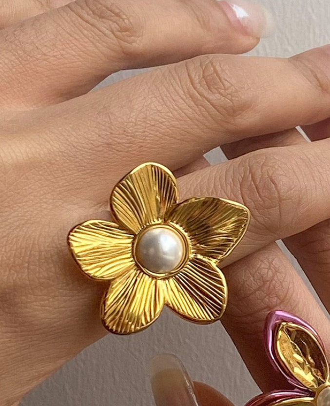 Éclat Floral – Bague Perles