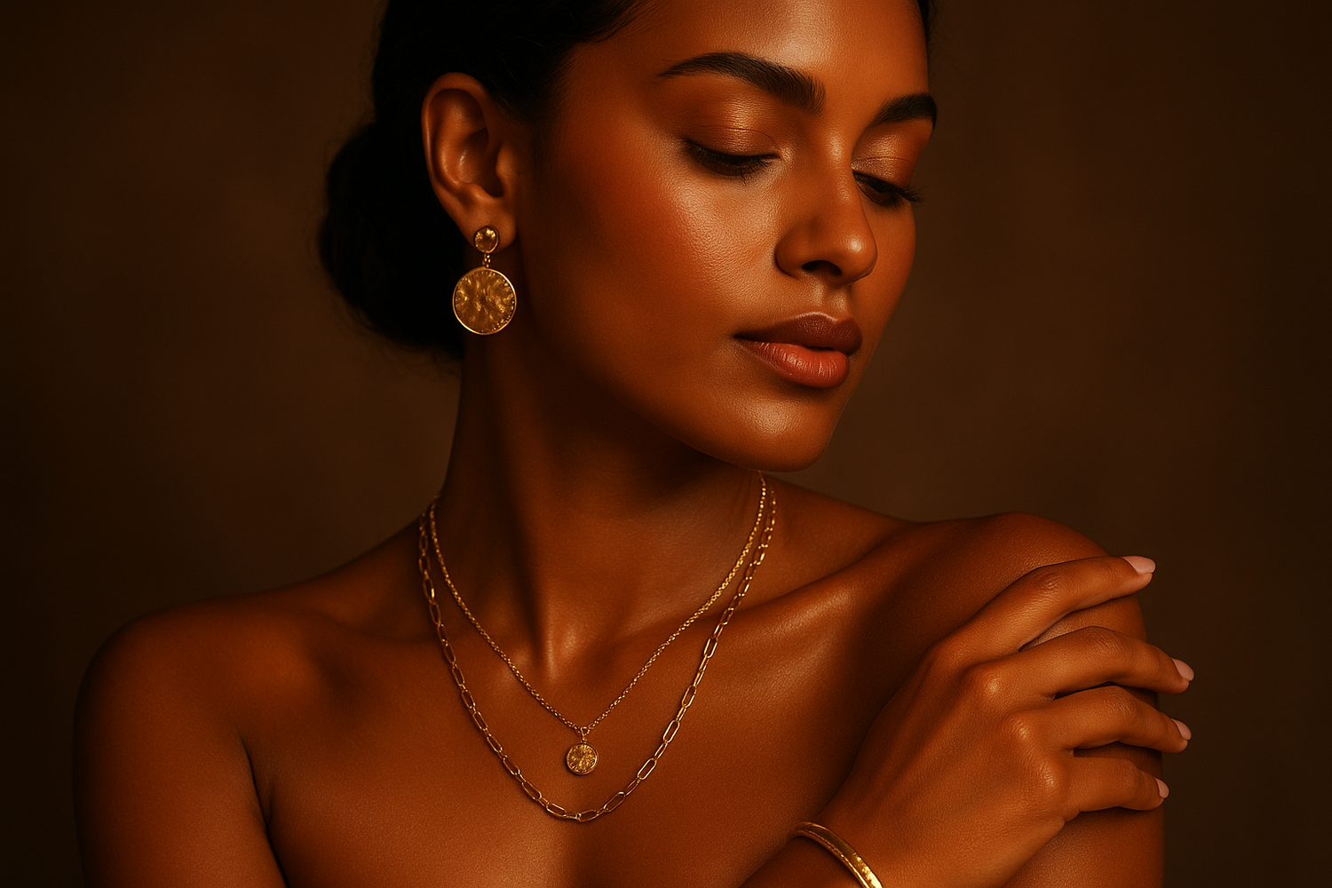 femme bronze portant bijoux